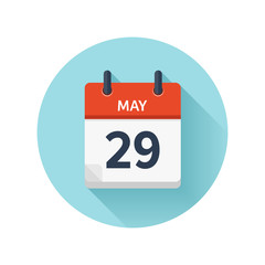 May 29. Vector flat daily calendar icon. Date and time, day, month 2018. Holiday. Season.