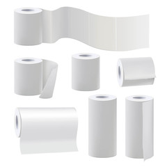 Different rolls of blank toilet papers. Vector illustration set - obrazy, fototapety, plakaty
