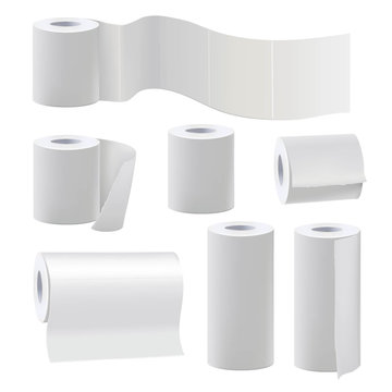 Different rolls of blank toilet papers. Vector illustration set