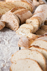 Bread background closeup on wooden table