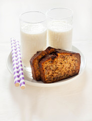  banana bread  and milk. healthy snack