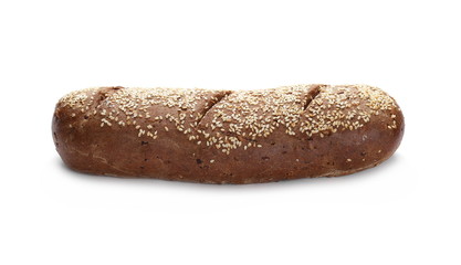 Loaf of whole wheat bread without additives isolated on white background