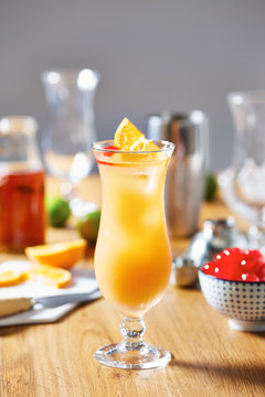 Delicious cocktail with rum,passion fruit syrup and lemon juice
