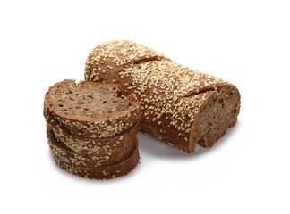 Whole wheat bread slices without additives, isolated on white background