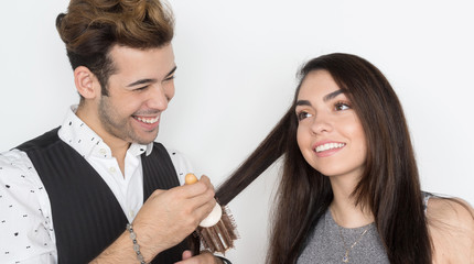 Hair Stylist With Customer At Salon