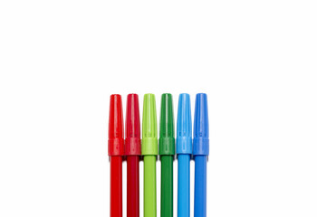 Red, Green And Blue Marker Pens Isolated On White Background