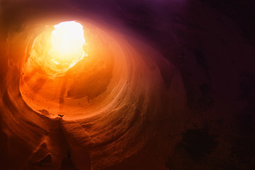 Abstract and surrealistic image of cave with light. revelation and open the door, Holy Bible story concept