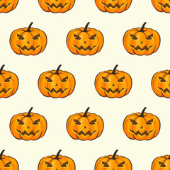 Halloween Seamless Pattern Isolated Wrap Wallpaper With Terrible Pumpkins In A Cartoon Style. Vector illustration of Halloween theme for your projects