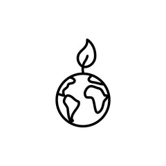 thin line friendly planet and leaf icon