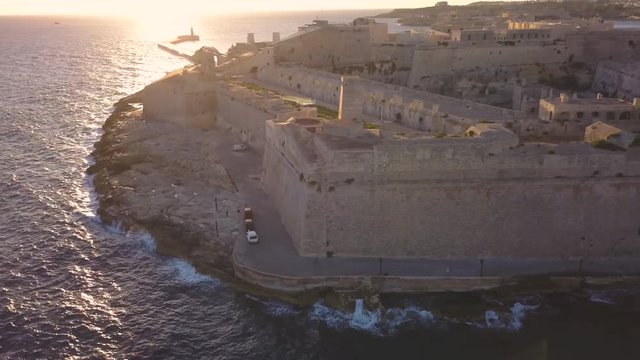 orbiting counter clockwise around St Elmo fort in Valletta Malta