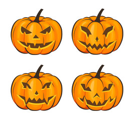 Set with a terrible pumpkin for Halloween in a cartoon style on a white background. Vector Illustration on Halloween Celebration for your projects