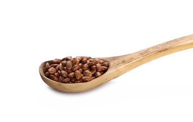 Colorful beans in wooden spoon isolated on a white background, 