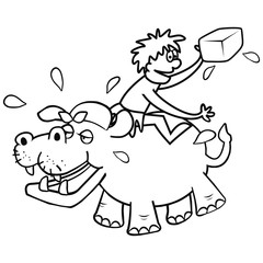 Hippo and veterinary, funny illustration, coloring page