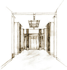 Sketch of a hallway interior