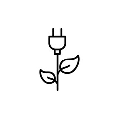thin line efficient energy, plug with leaf icon