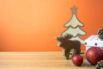 merry xmas with decoration prop vintage on wood table ground