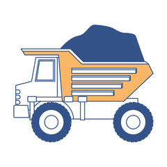 dump truck with rocks on color section silhouette