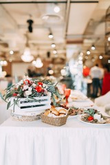 wedding table decor newlyweds, details with blurred background