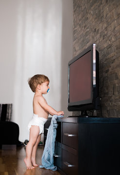 One Year Old Boy Watching TV