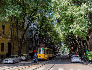 Obraz premium Vintage 1920s tram in Milan, Lombardy, Italy