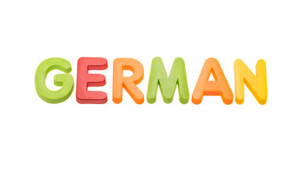 GERMAN word written in colourful plastic letters