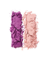 Purple and beige crushed eyeshadow for makeup as sample of cosmetic product