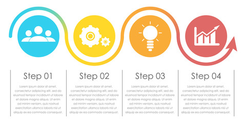 Business infographics with arrow. Template with 4 elements, steps, options, parts or processes.