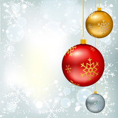 Christmas balls on winter background