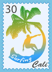 postage stamp with surfer