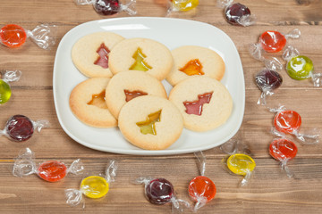 Home Baked Crystal Cookies On White Plates.