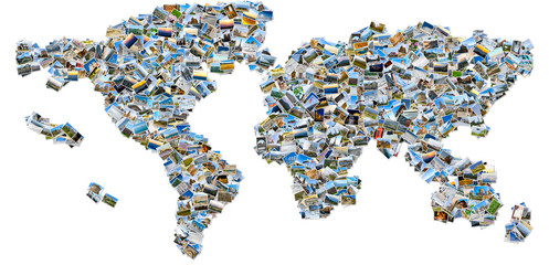 Collage of travel images - world map