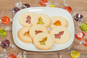 Home Baked Crystal Cookies On White Plates.