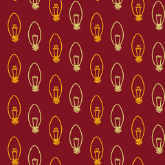 Lamp, light bulb with heart seamless pattern design. Hand drawn doodle light bulb icon. Concept of big idea inspiration, innovation, love. Vector illustration. Idea and love symbol. Sketch.  