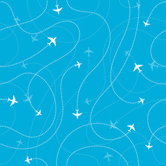 Airplane destinations seamless background. Adventure time concept