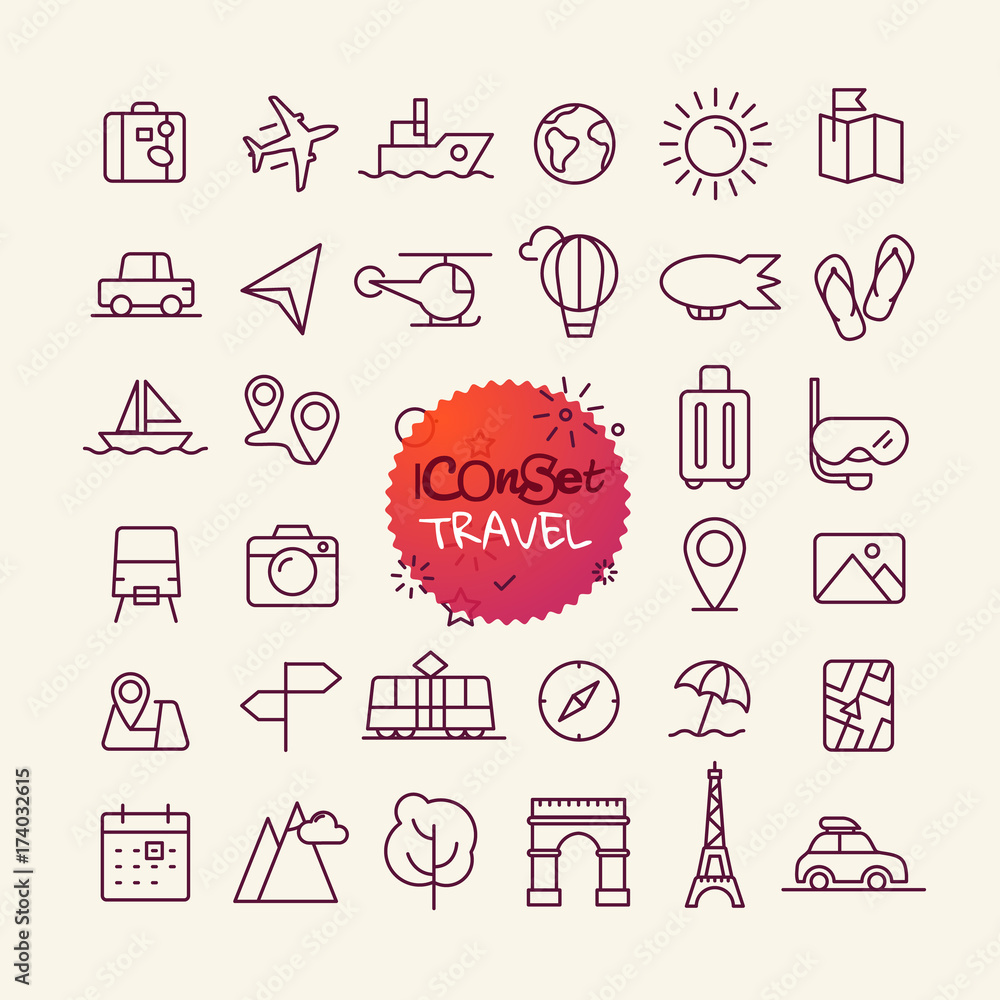 Aufkleber different trendy outline icons collection. web and mobile app thin line icons set. travel
