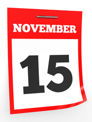November 15. Calendar on white background.