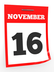 November 16. Calendar on white background.