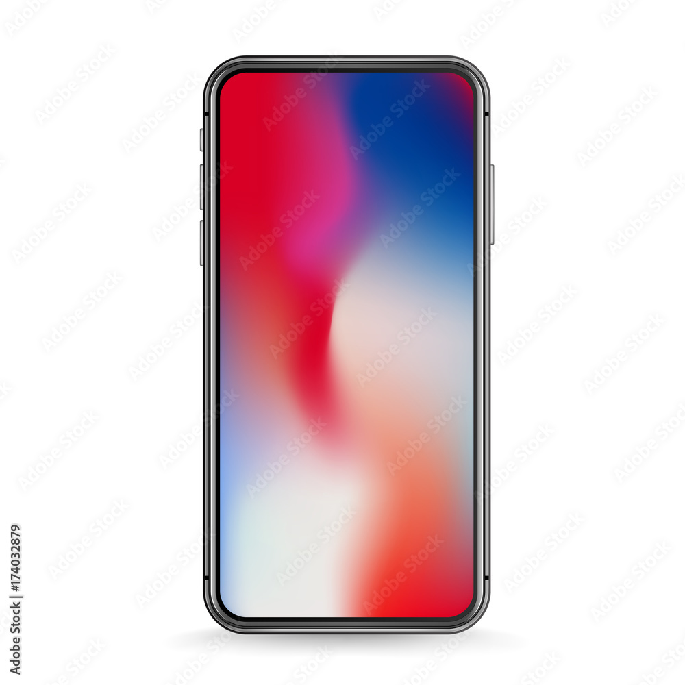Poster modern smartphone vector mockup isolated on white. smartphone with gradient background. place any co