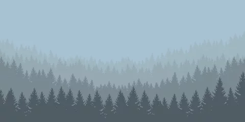 Cercles muraux Forêt dans le brouillard panoramic vector illustration of a forest under a overcast gray sky