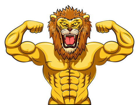 Angry strong lion mascot. Vector illustration