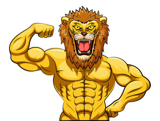 Angry strong lion mascot. Vector illustration