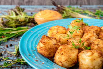 Homemade fried mini croquettes from baked potatoes, delicious and nice recipe