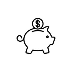 money box pig with coin line icon