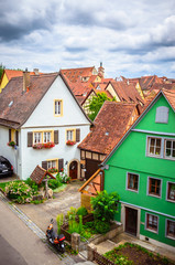 Beautiful streets in Rothenburg ob der Tauber with traditional German houses, Bavaria, Germany