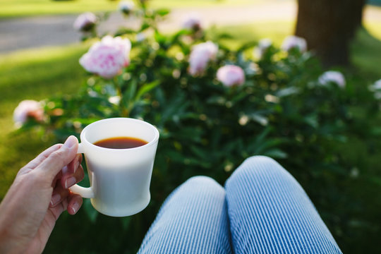 Morning Coffee Outdoors In The Garden