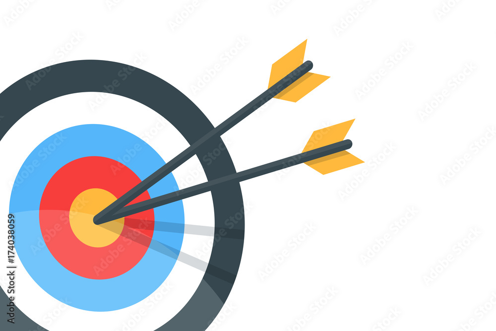Poster horizontal banner with the image of an arrow and a target. vector isolated illustration.