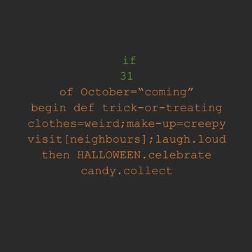 Halloween pumpkin made of programming code in Ruby language