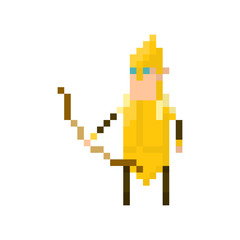 Pixel elf warrior with bow. Сharacter for games and applications