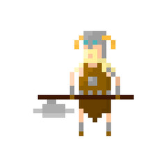 Pixel northern warrior viking with axe. Сharacter for games and applications