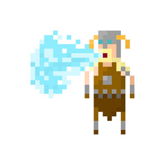 Fototapeta premium Pixel screaming northern warrior viking. Сharacter for games and applications